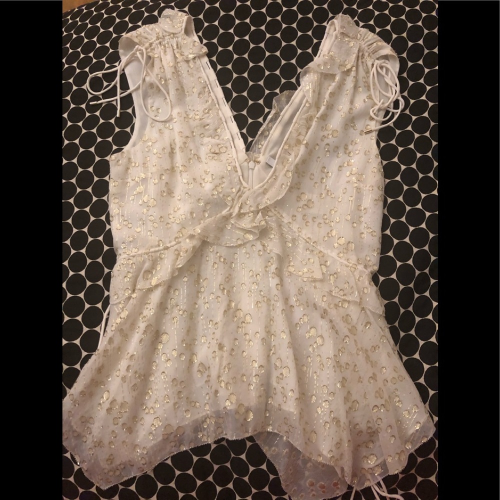 Derek Lam 10 Crosby Ivory and Gold Silk Top